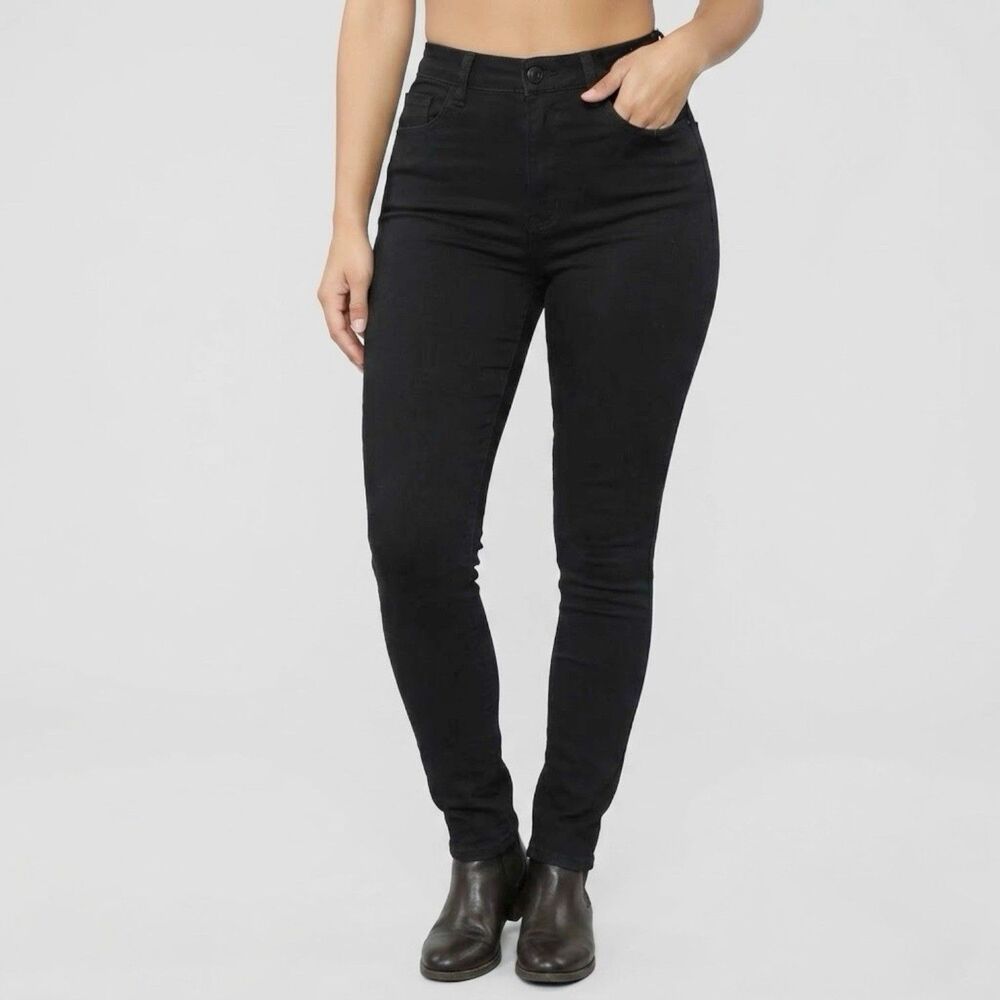 Fashion Nova Pants Black Denim Jean Sz 11 High Waist Curvy Skinny Stretch Tall